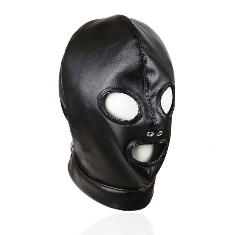 Cappuccio imbottito in pelle SM per adulti Benda per imbracatura per la testa Maschera BDSM Bocca aperta Bondage per occhi Giocattoli sessuali per_voghion.com
