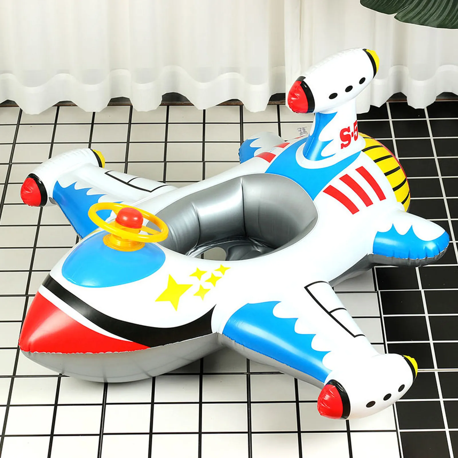 Plane Pool Toy Inflatable Airplane Swimming Ring for Kids, Water Fun Ride-on Pool ...