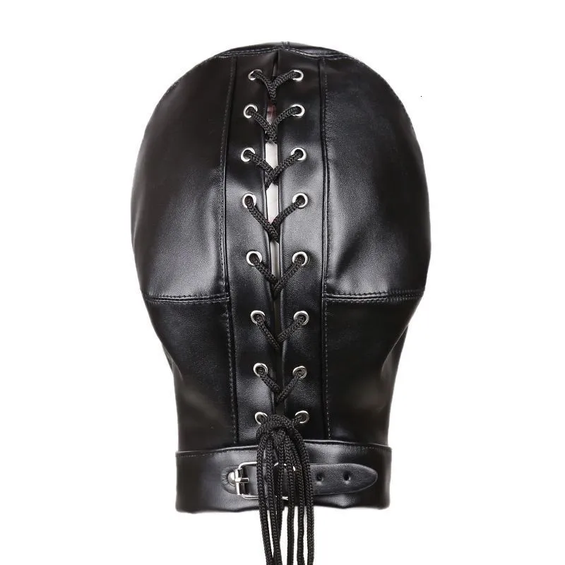 Cappuccio imbottito in pelle SM per adulti Benda per imbracatura per la testa Maschera BDSM Bocca aperta Bondage per occhi Giocattoli sessuali per_voghion.com