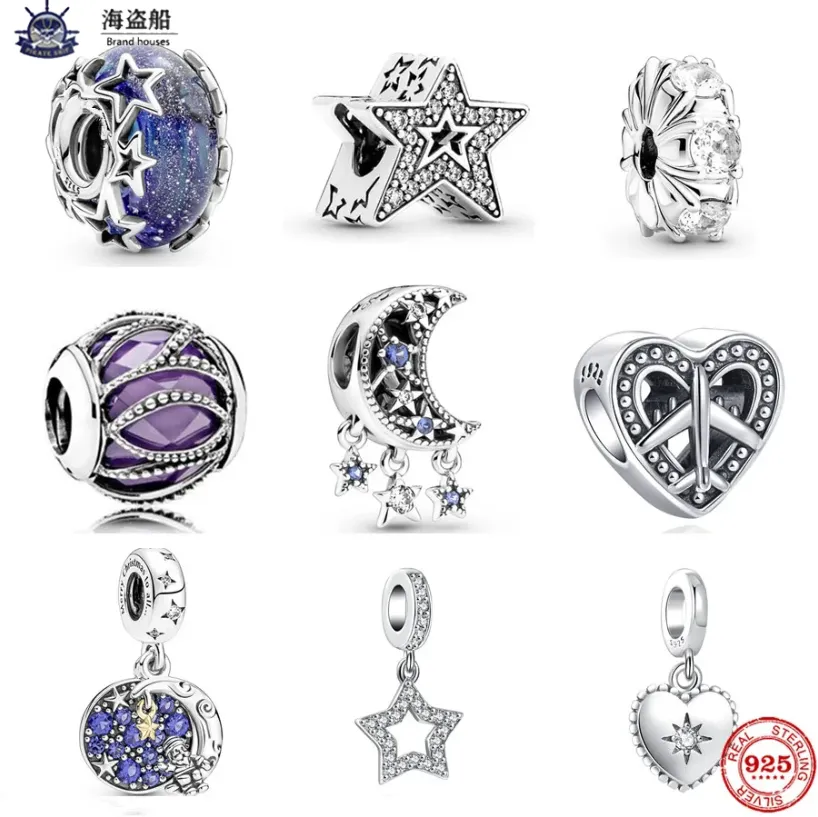 Para pandora charms autênticos 925 contas de prata Pendente Charm Neastamor Sparkling Blue Star Papai Noel