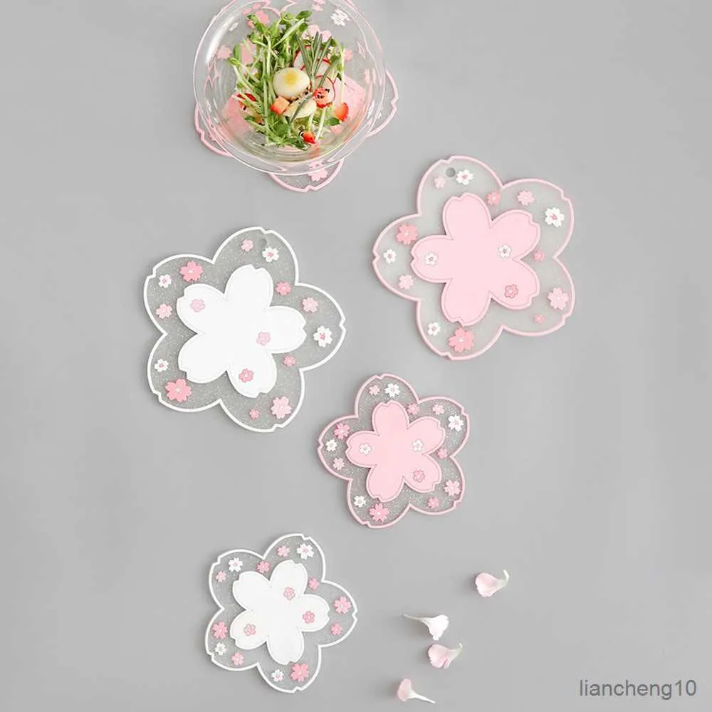 Mouse Pads Wrist Cute Cherry Blossom Multifunction Heat Insulation Table Mat Mouse Pad Family Office Anti-Skid Tea Cup Milk Mug Coffee Cup Holder R230711