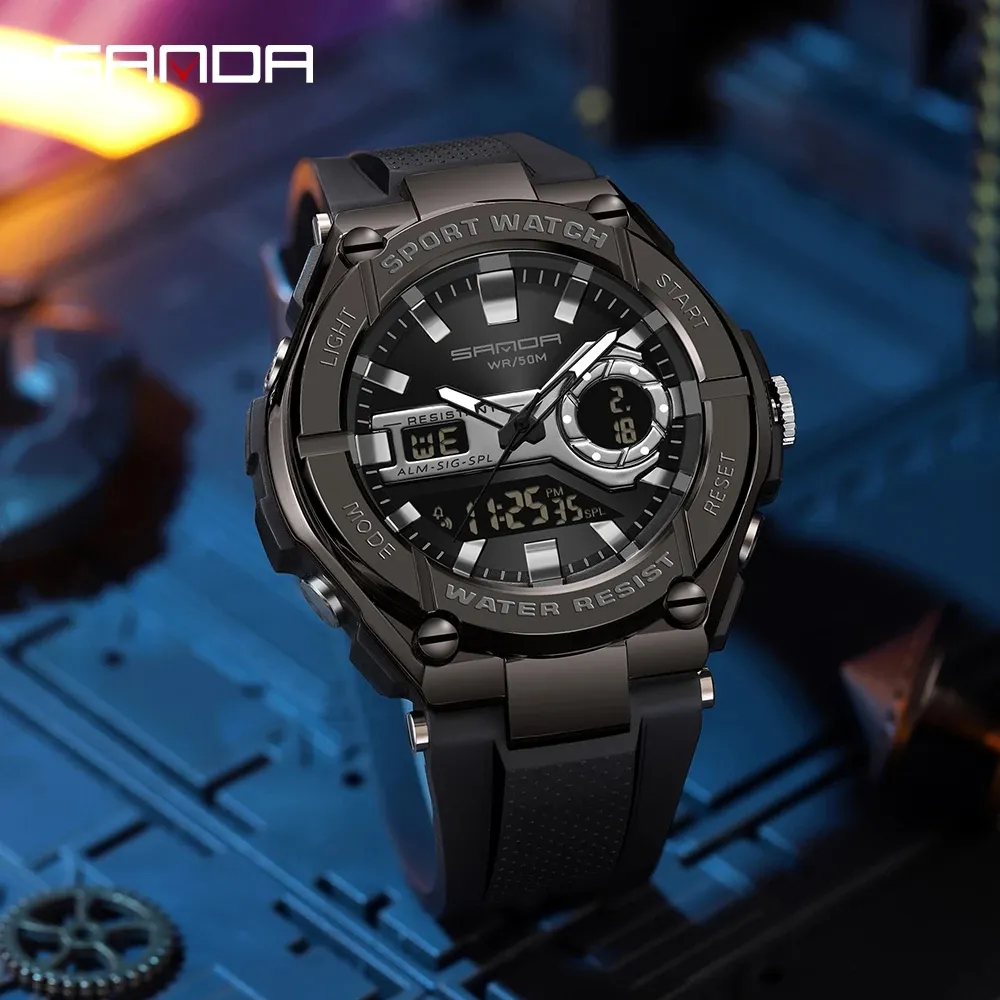 SANDA luxe et mode nouvelles montres pour hommes 50M étanche montre-bracelet à Quartz Sport militaire LED montre numérique pour homme Relogios M
