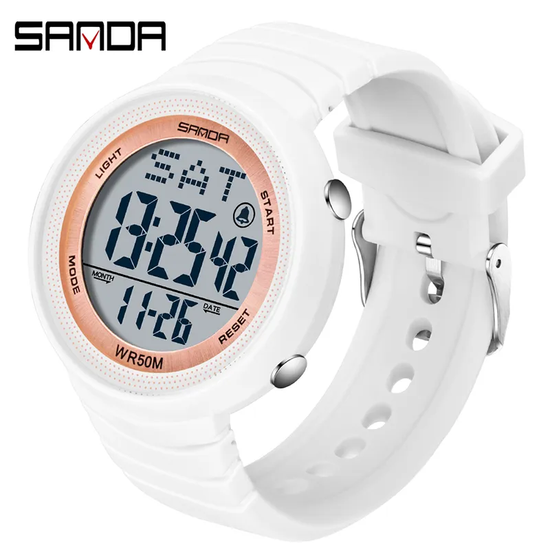 SANDA Uhr 6022 Mode Sport frauen Uhren Weiß 50M Wasserdichte Digital Uhr für Mädchen Casual Armbanduhr relogio feminino