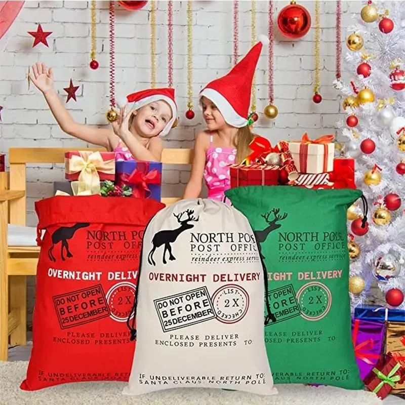 Nueva lona grande Decoraciones navideñas Saco de Papá Noel 50x70CM Bolsa Niños Navidad Bolsa de regalo roja Decoración del hogar Reno 0711