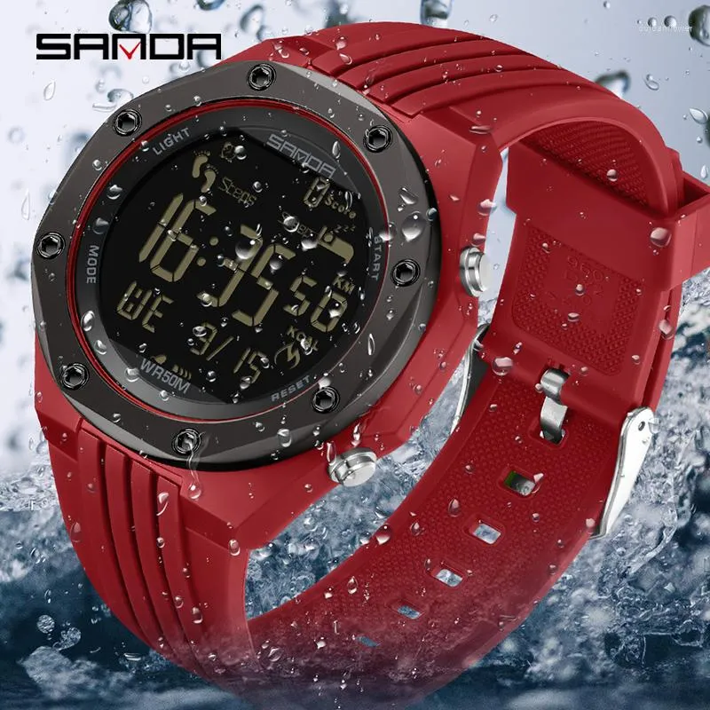Armbanduhren 2023 Sanda 6117 Schrittkalorimeter Einzelanzeige Elektronische Uhr Einfaches Nachtlicht Wasserdichter Sport