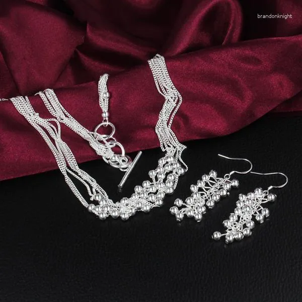 Necklace Earrings Set Charm 925 Stamped Silver Fine Multi-line Tassel Beads For Woman Fashion Party Wedding Good Gifts Jewelry