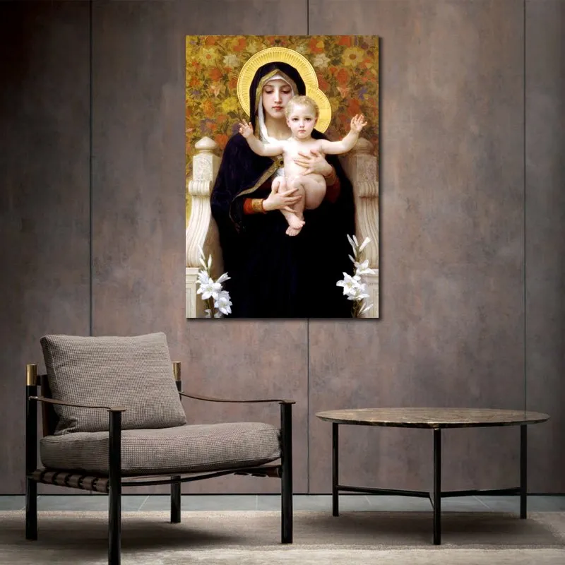 Toile Art Murale Artisanale La Madone des Lys William Adolphe Bouguereau Peinture Oeuvre Classique Hôtels de Luxe