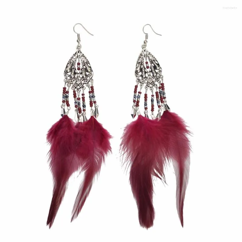 Dangle Oorbellen Etnisch Blauw Rood Zwart Feather Drop Voor Vrouwen Bohemian Gypsy Tribal Jewely Festival Party Earring Brincos