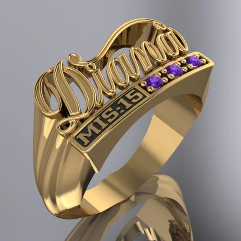 حلقات الفرقة مخصصة اسم ثلاثي الأبعاد حلقة مخصصة الحلقة للجنسين رسالة مخصصة Hip Hop 18K Gold Plated Stainless Steel Ring 230711