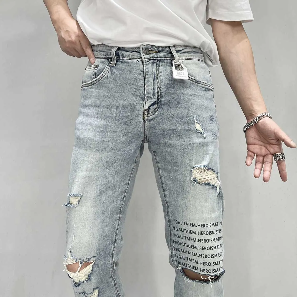 2023 Designer Ksubi Jeans pour hommes pantalons mancheur biker gris peinture détresse extension moto