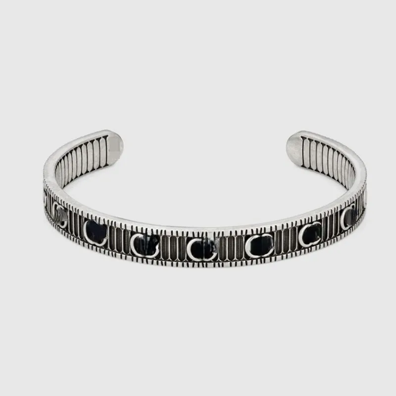 Acessórios de moda da moda Pulseira retrô com listras duplas de prata esterlina 925 8 mm para tornar tudo antigo Pulseira de casal fashion