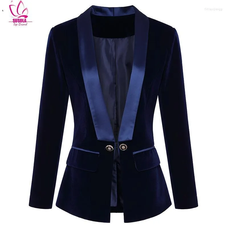 Costumes pour femmes SUSOLA femmes automne hiver Blazers et vestes tendance châle revers mince velours costume veste manteau Blazer Feminino