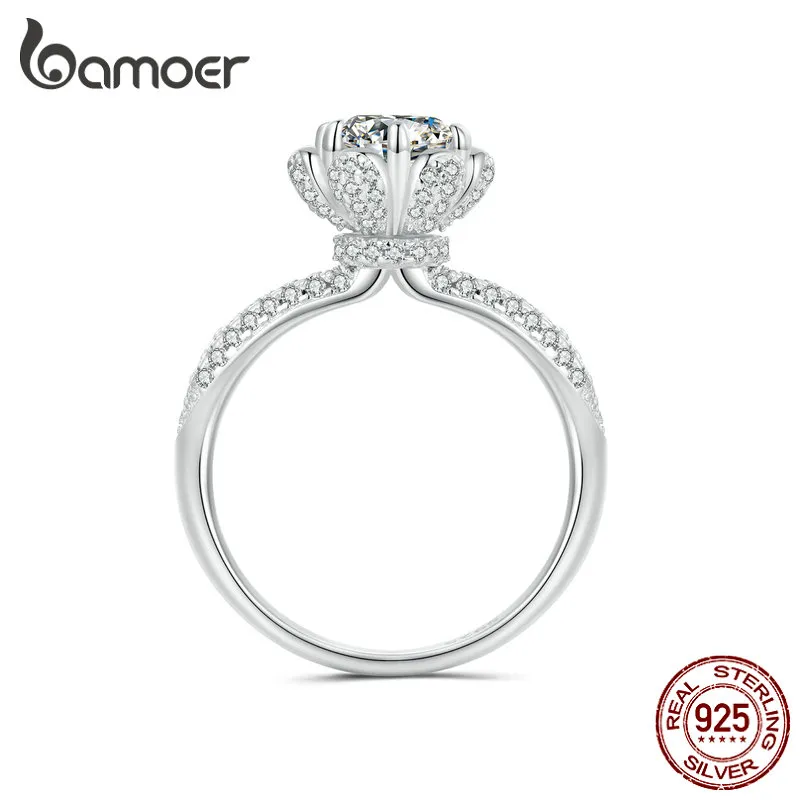 Bamoer 1 Moissanite Wedding Ring for Women Sterling Silver Round Brilliant Lab Diamond Solitaire Engagement Rings Gift