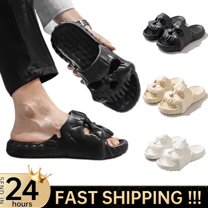 Slippers gepersonaliseerde schedelontwerp slippers voor mannen zomer plezier nieuwheid dia's dik zool platform strand niet-slip dames sandalen 230710