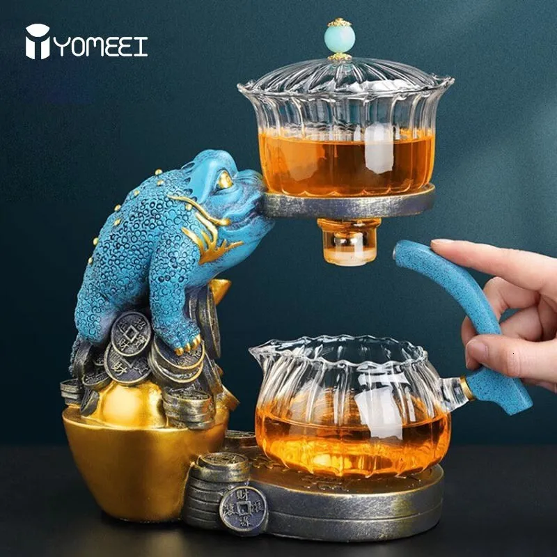 Wine Glasses YOMEEI Chinese Glass Automatic Tea Set Anti Scalding Magnetic Suction Teapot Household Ceramics Coffee Maker Drinkware 230710