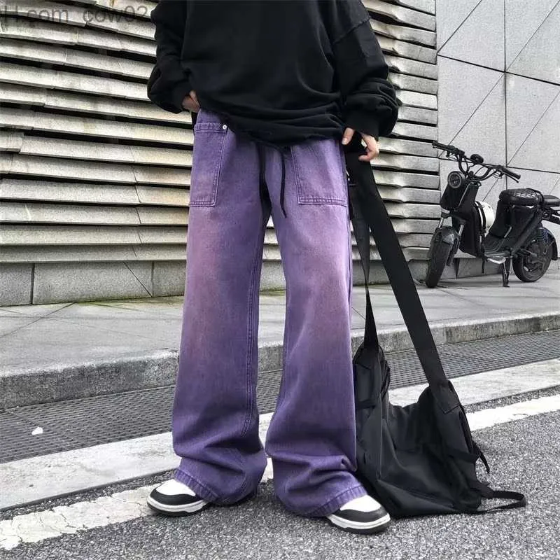 Jeans pour hommes printemps et automne violet Jeans pantalon droit ample extra large décontracté pantalon large jambe mode de rue vêtements pour hommes Z230713
