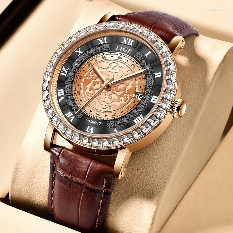 Нарученные часы Lige Top Quartz Bristwatch Business Fashion Leather Band Mens Watch Oltra Thin Clock Drop с подарочной коробкой