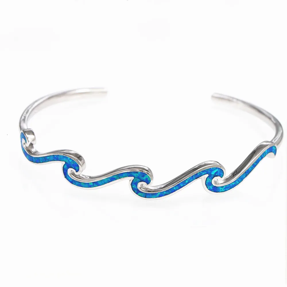 Chain Wave Blue Opal Bangle Bracelet For Women Fashion Summer Beach Jewelry 2023 230710