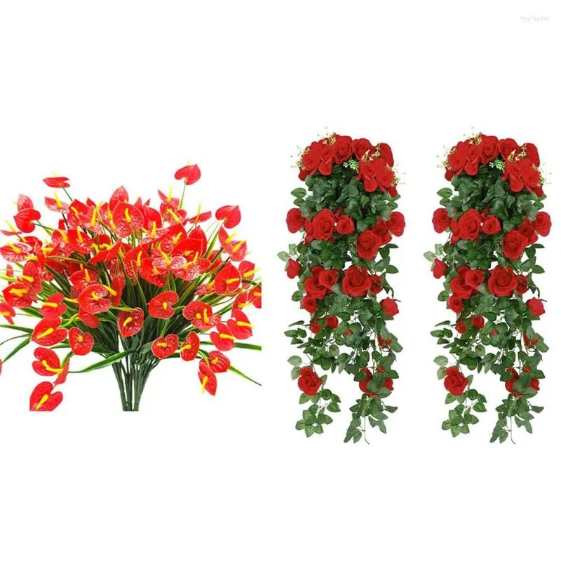 Fleurs décoratives 6 Bouquets Artificielle Faux Plante Suspendue Mur Maison Balcon Panier Décor 4 35 cm 2 90 cm