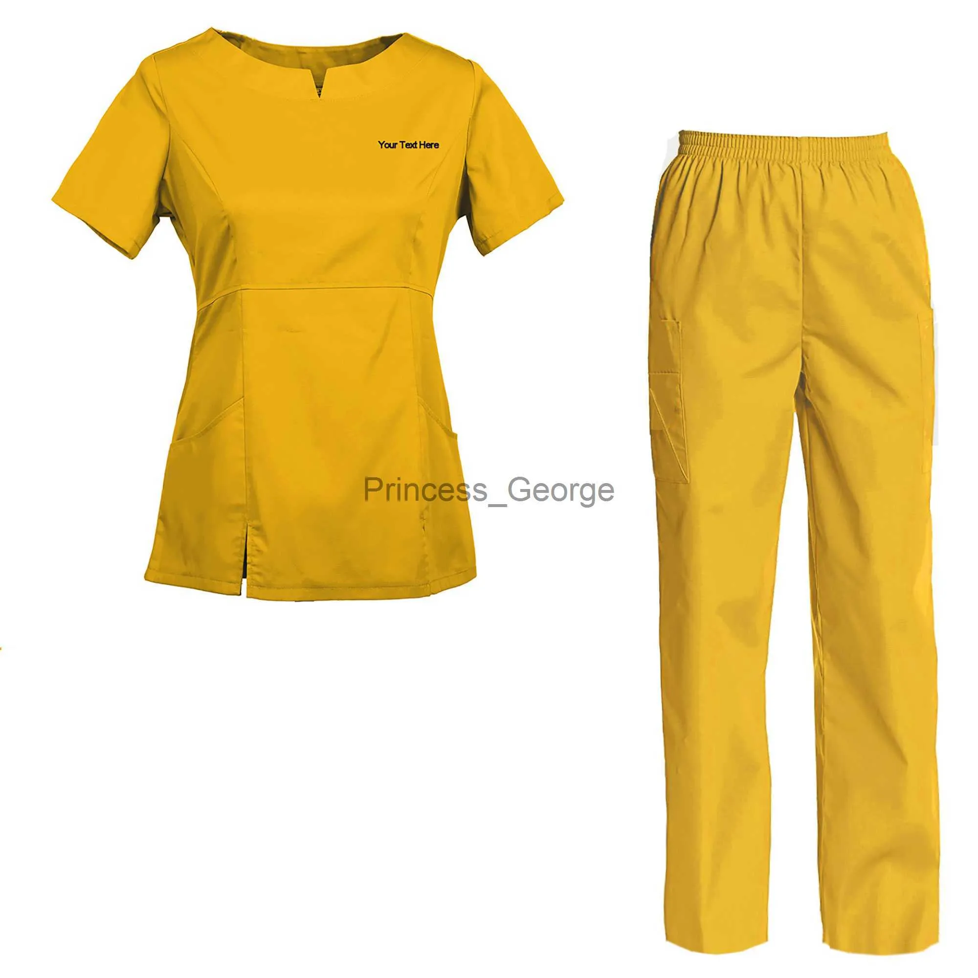 Altri abbigliamento Set da donna ricamato per la pulizia Uniforme da infermiera Set top e pantaloni x0711