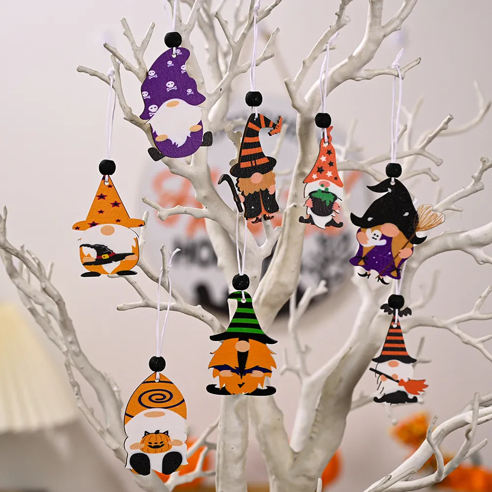 12 Pz / set Halloween Gnomi appesi Ciondolo in legno Albero d'autunno Ornamento Vacanze Decorazioni per la casa Favore di partito XBJK2307