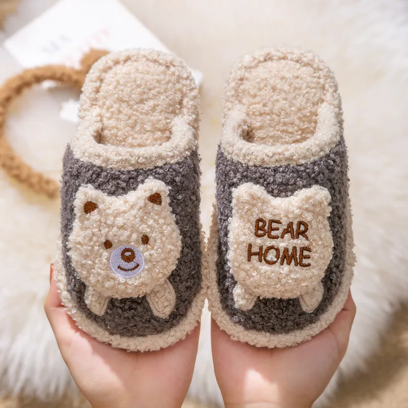 Slipper Autumn And Winter Children's Boys Girls Cotton Slippers Cartoon Bear Home Shoes Plush Toddler Solid Color Casual Slippers Kids 230710