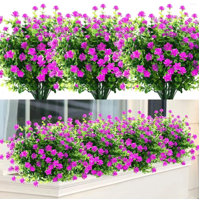 Flores decorativas ao ar livre interior artificial falso resistente a uv sem desbotamento rosa arbustos de plástico plantas para jardim pátio varanda decoração de janela