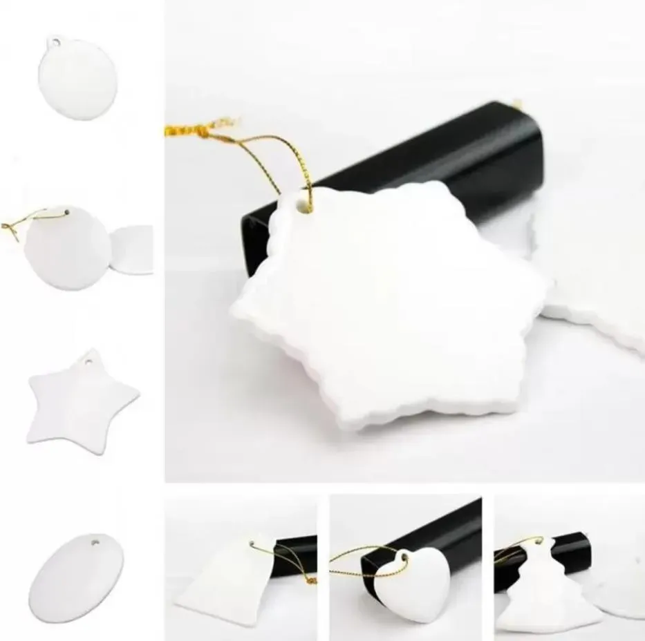 Décorations de Noël 2024 Sublimation 3 Pouces En Céramique Ronde Pendentif Arbre De Noël Ornements Décor De Vacances Avec Corde Blanc DIY Pour Presse À Chaud Imprimer 0711