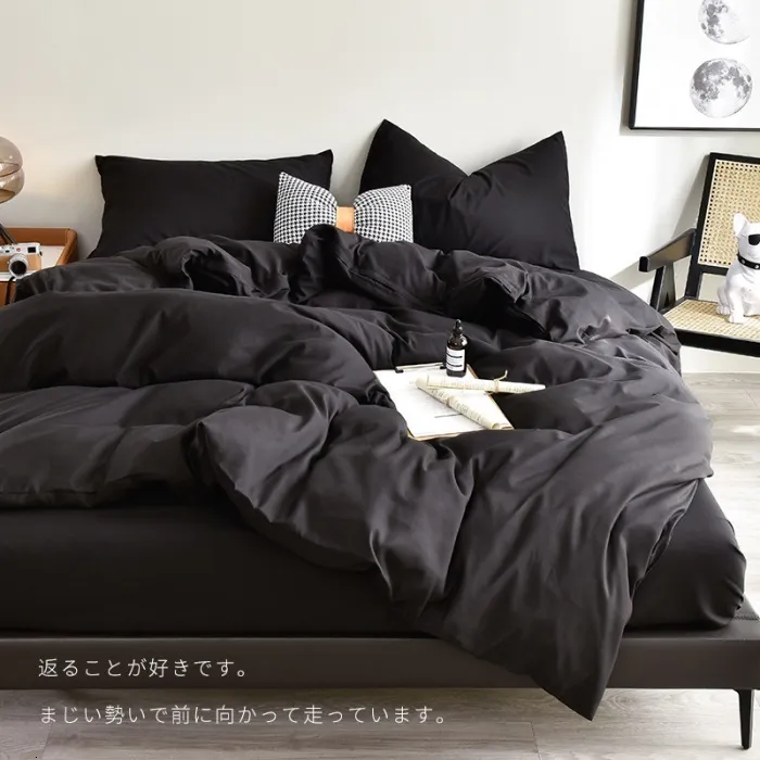 Bedding sets Solid color light luxury matte four piece set for student dormitory bed covers washed cotton three piece set 221208