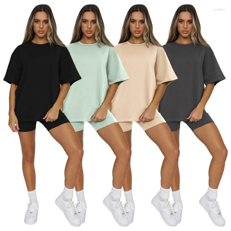 Women's Tracksuits 2023 Summer Solid Short Sleeve Round Neck Pullover Top Urban Casual Shorts Fashion Set Women