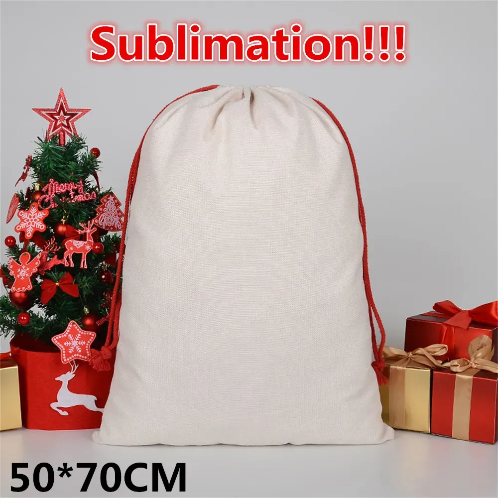 New 2024 Sublimation Blank Santa Sacks Christmas Decorations DIY Personlized Drawstring Bag Xmas Present Bags Pocket Heat Transfer 0711