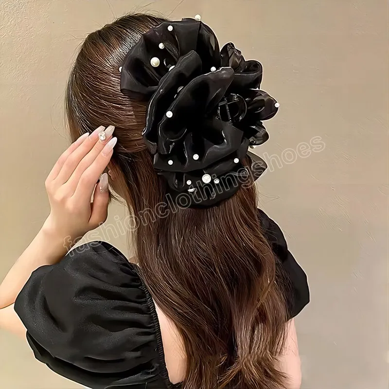 Bow Pearl Hair Claw Hairpin Women Temperament Ponytail Hairpin Hair Clip For Girls Black Fashion Hair Accessories