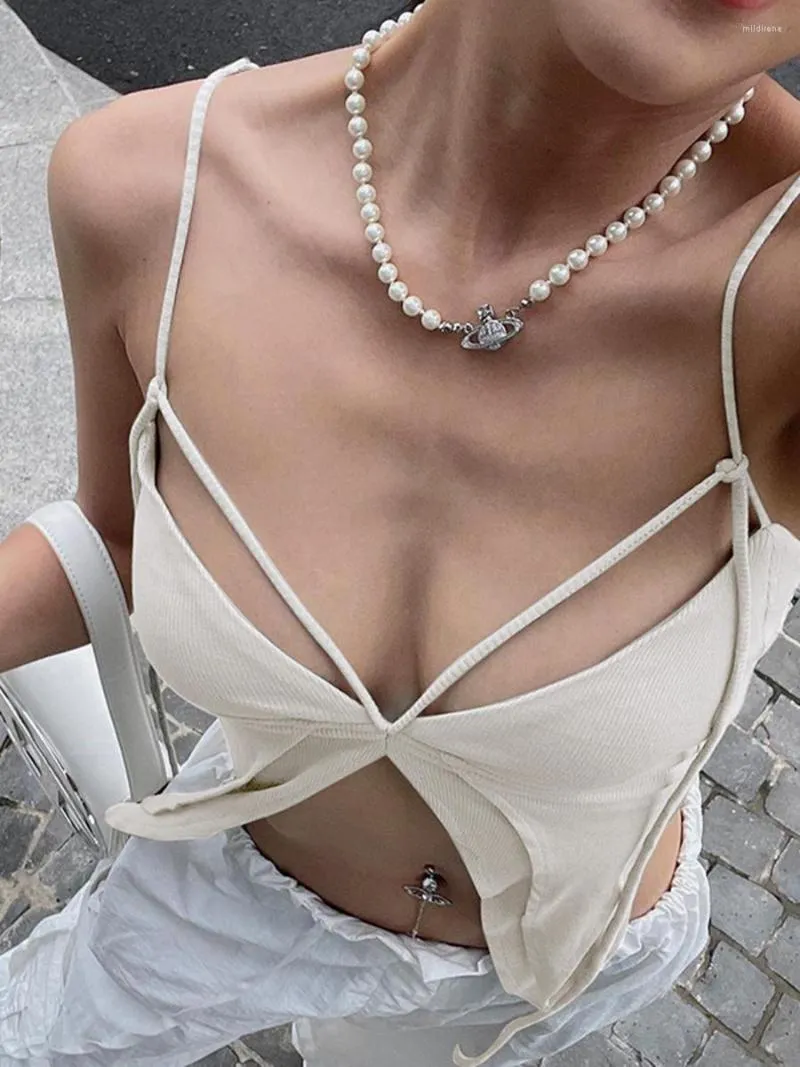 Kadın Tankları Kadınlar S Y2K Sırplı omuz dışı mahsul en iyi zarif sırtsız kolsuz bluz Vintage Party Clubwear E-Girl Street Style