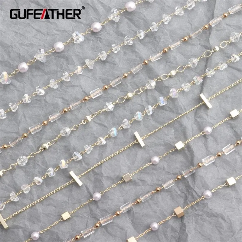 Chaînes GUFEATHER M347 chaîne de perles en métal passe REACH sans nickel accessoires de bijoux en or 18 carats bricolage boucles d'oreilles pendentif faisant 3 m lot 230710