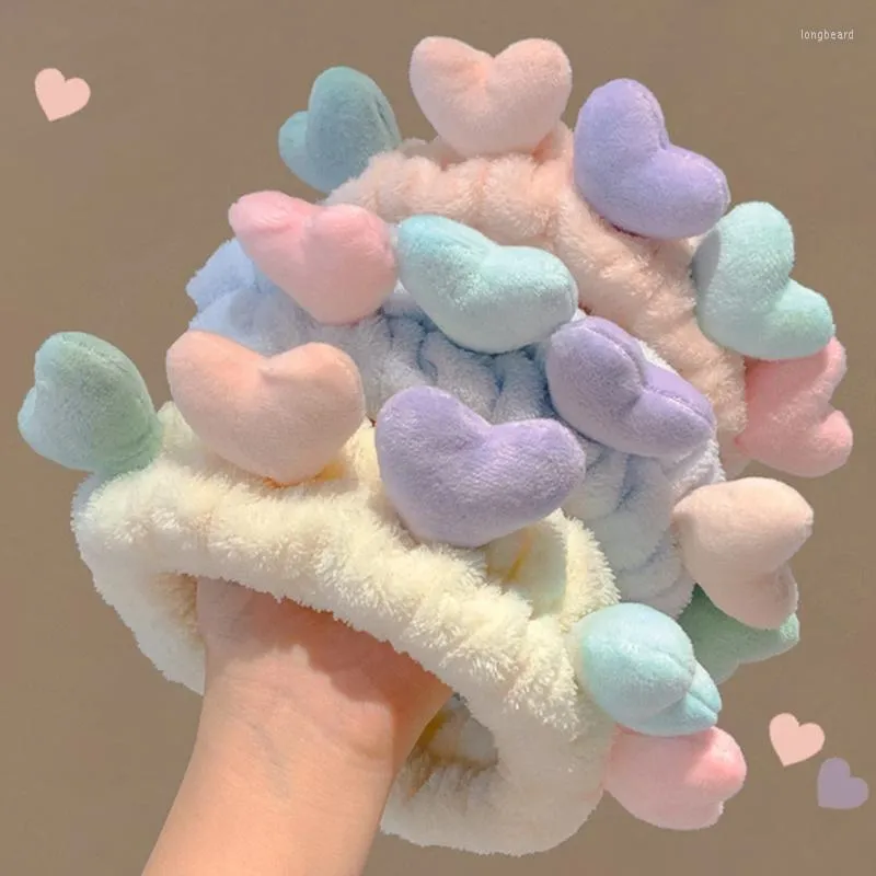 Fermagli per capelli HEART HEADBAND Face Wash Copricapo di San Valentino Peluche Spa Wide Head Wrap per le donne Accessori per il trucco delle ragazze