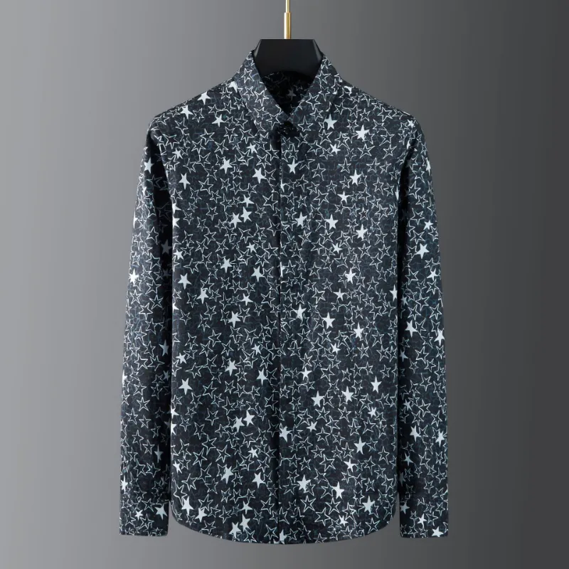 Camisa masculina com estampa de pentagrama manga longa slim fit camisas casuais de negócios moda social festa smoking blusa 2023