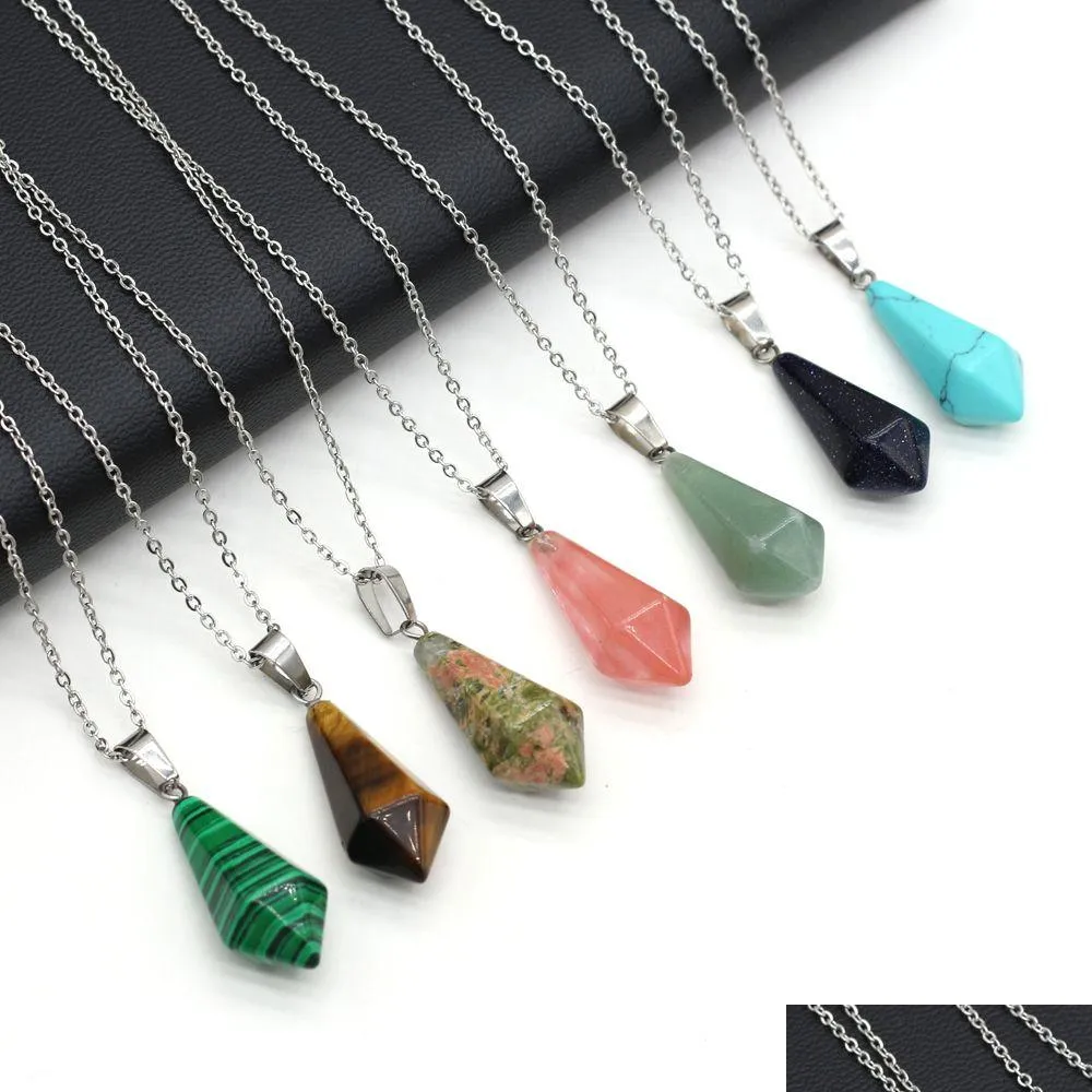 Anhänger Halsketten Naturstein Tigerauge Türkis Opal für Frauen Reiki Heilung Kristall Pendum Charms Halskette Drop Lieferung Schmuck Pe Dhlqw