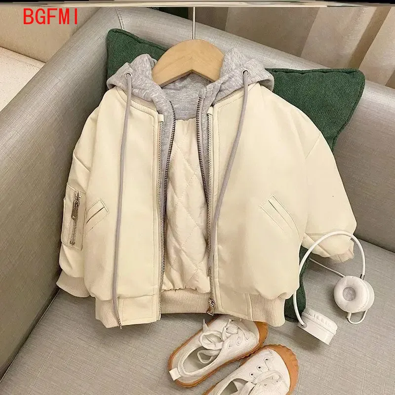 Giacche Inverno Neonato Bambino Bambini Moda Neonata Ragazzo Giacca in pelle PU Cappotto con cappuccio Chaqueta Abiti spessi 1 7 anni 230711