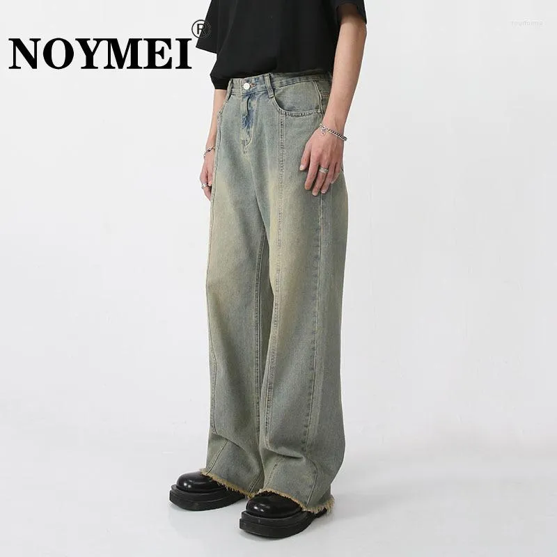 Erkek kot pantolon nomei jean cepleri tüm eşleştirme Kore tarzı düz renk yarımı 2023 erkek düz pantolon moda temiz fit wa141