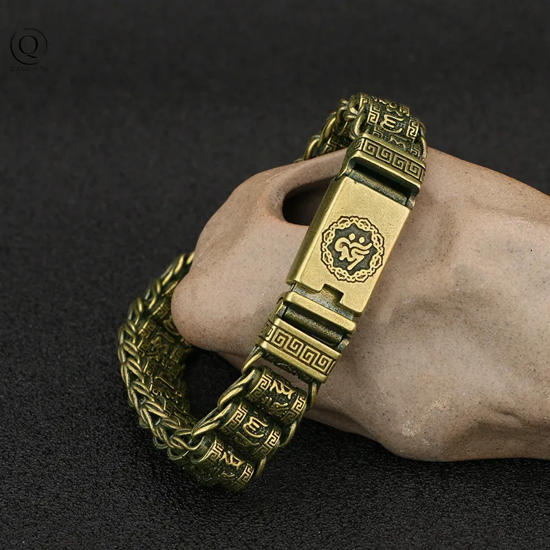 Łańcuszek mosiądz buddyjskie pisma mankietowe bransoletki Vintage miedź buddyzm Mantra szczęście bransoletki kobiety mężczyźni biżuteria ręczna rzemiosło 230710
