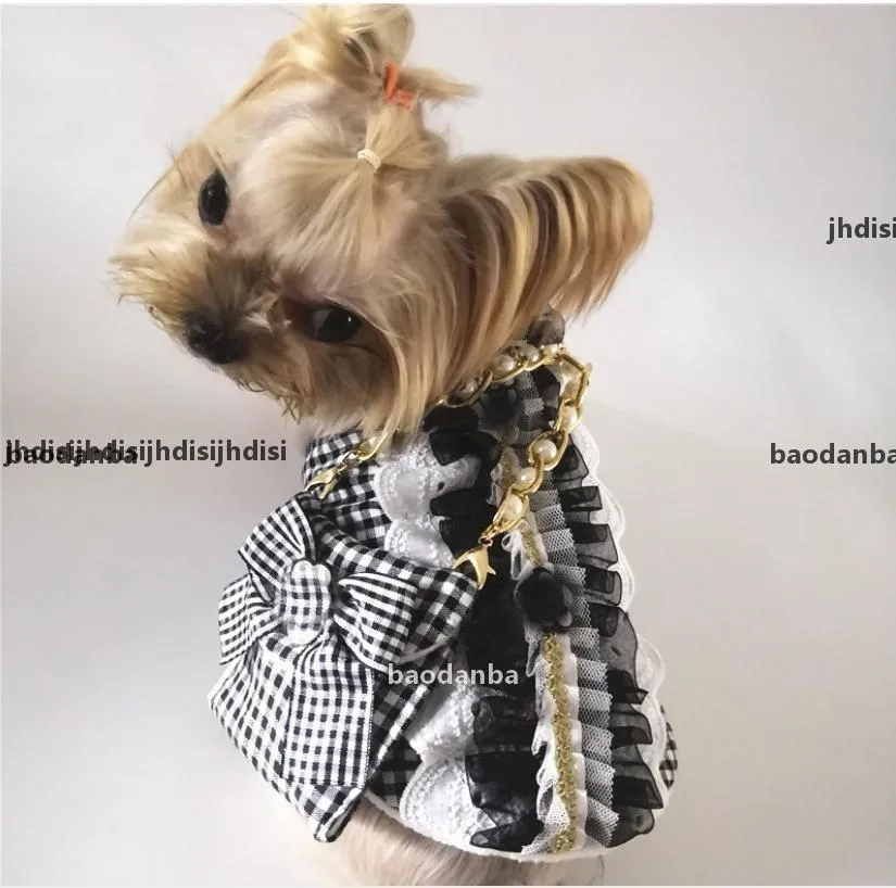 jhdisi Cool Ins Style Female Dog Apparel Plaid stampato Gilet per cani Set Outdoor durevole Chai Keji Summer Flower Coat con piccola borsa Y