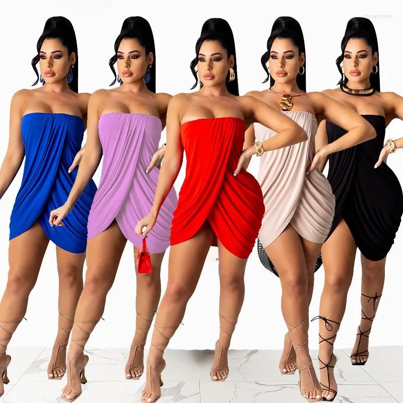 Casual Dresses Sexy Irregular Pleated Strapless Dress Women Sleeveless Mini Little Backless Party Summer Bodycon Club Wear