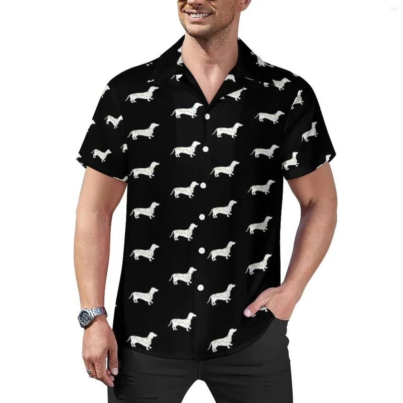 Heren Casual Shirts Teckel Kerstblouses Mens Cute Animal Hawaiian Short-Sleeve Vintage Oversized Beach Shirt Verjaardagscadeau