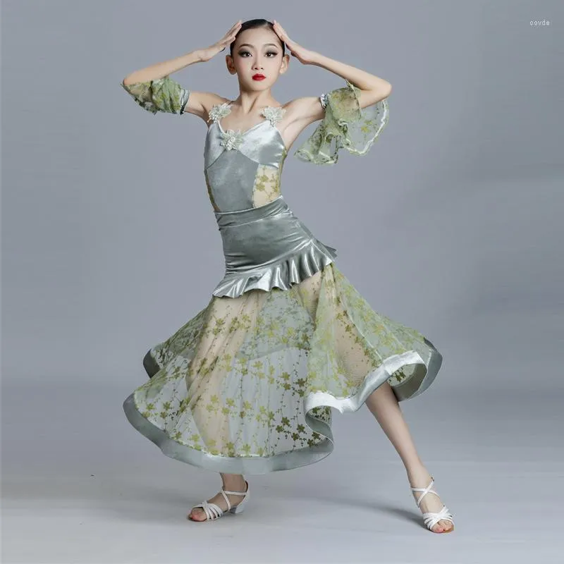 Abbigliamento da palcoscenico Moda Abiti da ballo moderni Vestito da ballo latino per ragazze Costumi da concorso per sala da ballo in pizzo di