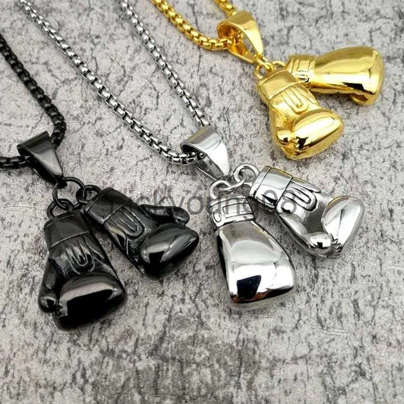 Pendant Necklaces Pendant Necklaces Hip Hop Gold Silver Color Black Stainless Steel Boxing Gloves Pendants Necklace For Men Sport Jewelry Drop x0711