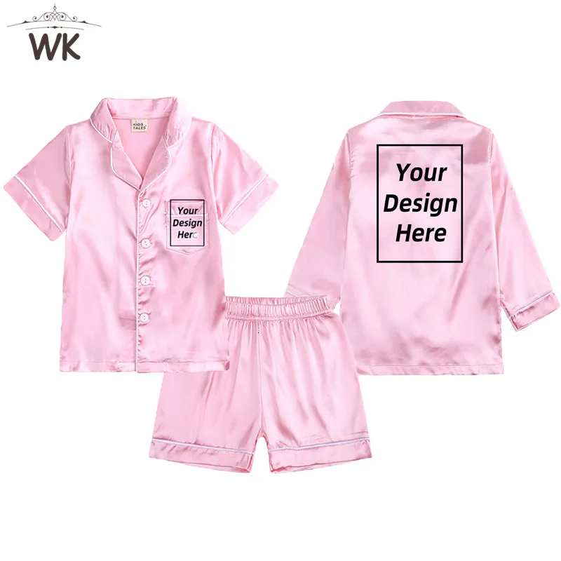 Pajamas Kids Boy Girls Custom Personalized Satin Pajamas Set Add Your Text Design Button-Down Short/Long Sleeve 2pcs Toddler Sleepwear 230710