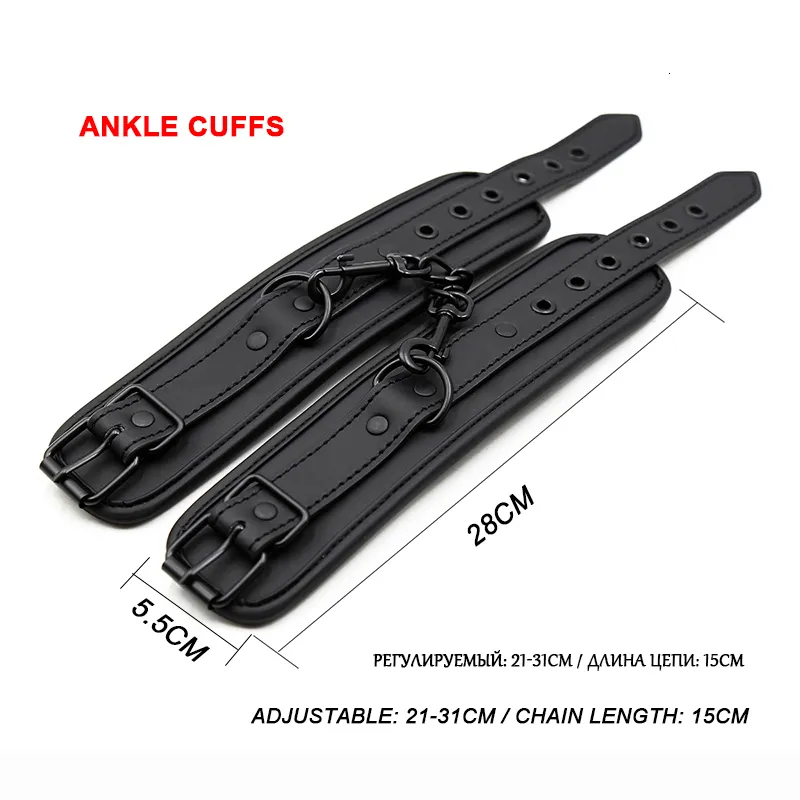 Fetish Sexy BDSM and Ankle Cuff Black Leather Handcuff Sex Toy for Couple Game Metal Bondage_voghion.com