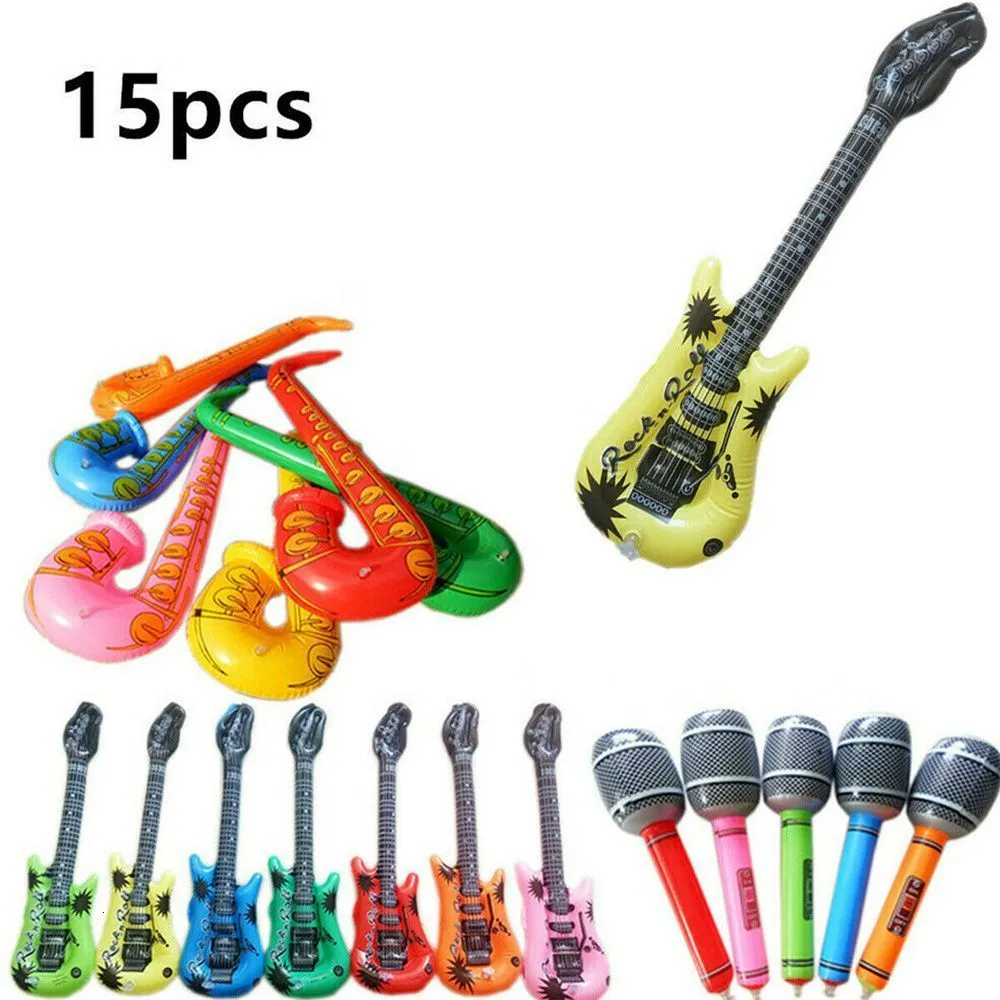 Sand Play Water Fun 15Pcs Inflatable Instruments Toy Music Balloons Set Simulation Instrument Guitars Saxophones Microphones Party 230711