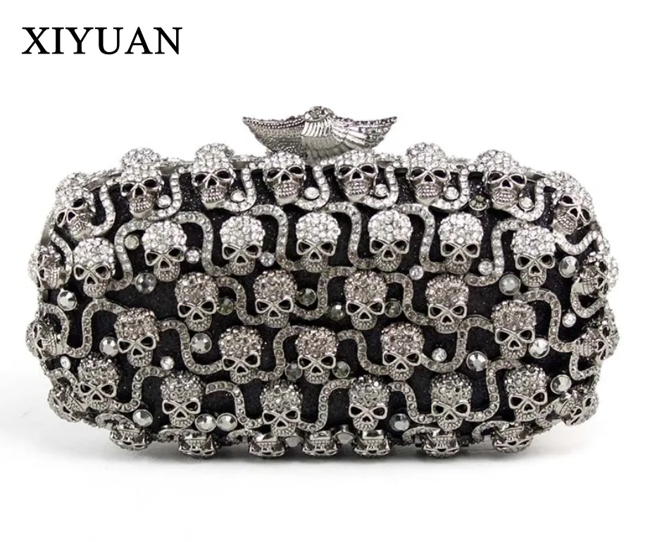 Evening Bags XIYUAN skull Women White Crystal Clutch Purses and Handbags Ladies Diamond Wedding Party Minaudiere Bag Gift 230711