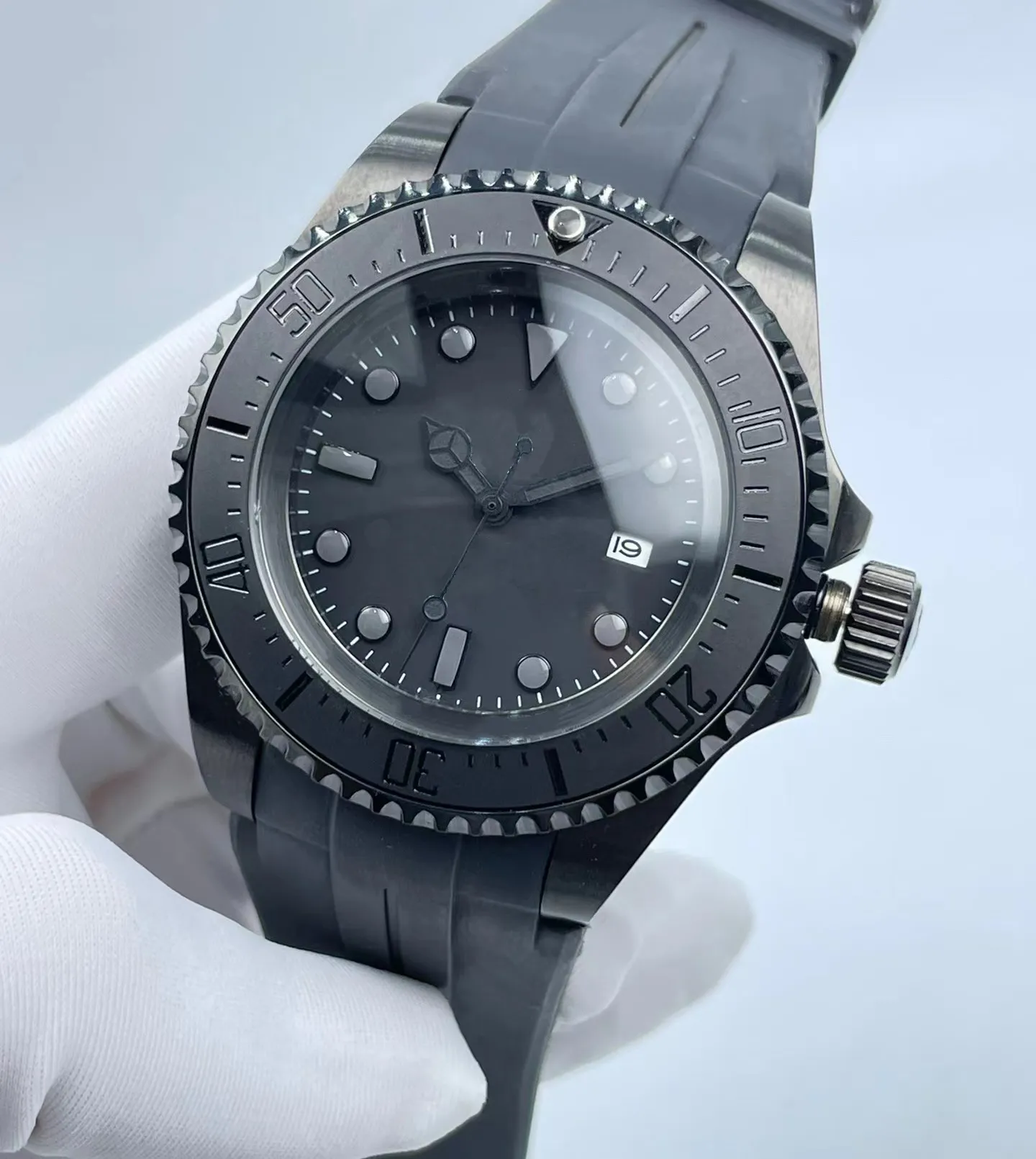 Ganz in Schwarz Hochwertige Luxus-Herrenuhr SEA-DWELLER Keramiklünette 44 mm Kautschukarmband 116660BKSO Automatische schwarze Cameron Diver-Armbanduhr